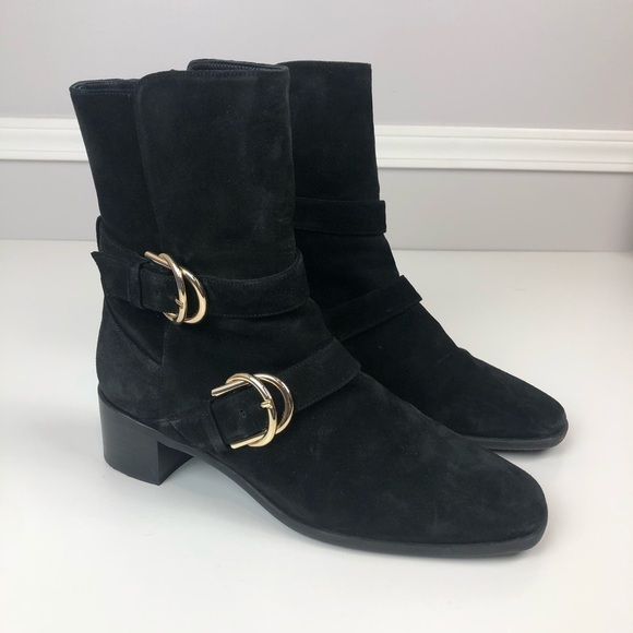 Stuart Weitzman Britain Buckle Suede Boot 9.5 blk - Picture 2 of 16